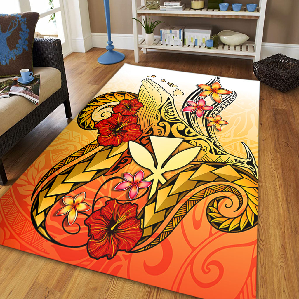 Hawaii Area Rug Humpback Whale with Hibiscus Plumeria-Myprintsy