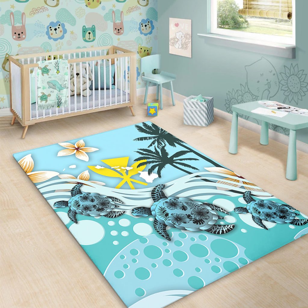 Hawaii Area Rug Kanaka Maoli Turte Blue Hibiscus-Myprintsy