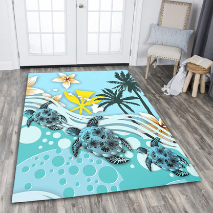 Hawaii Area Rug Kanaka Maoli Turte Blue Hibiscus-Myprintsy