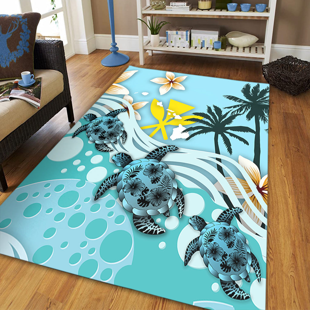 Hawaii Area Rug Kanaka Maoli Turte Blue Hibiscus-Myprintsy