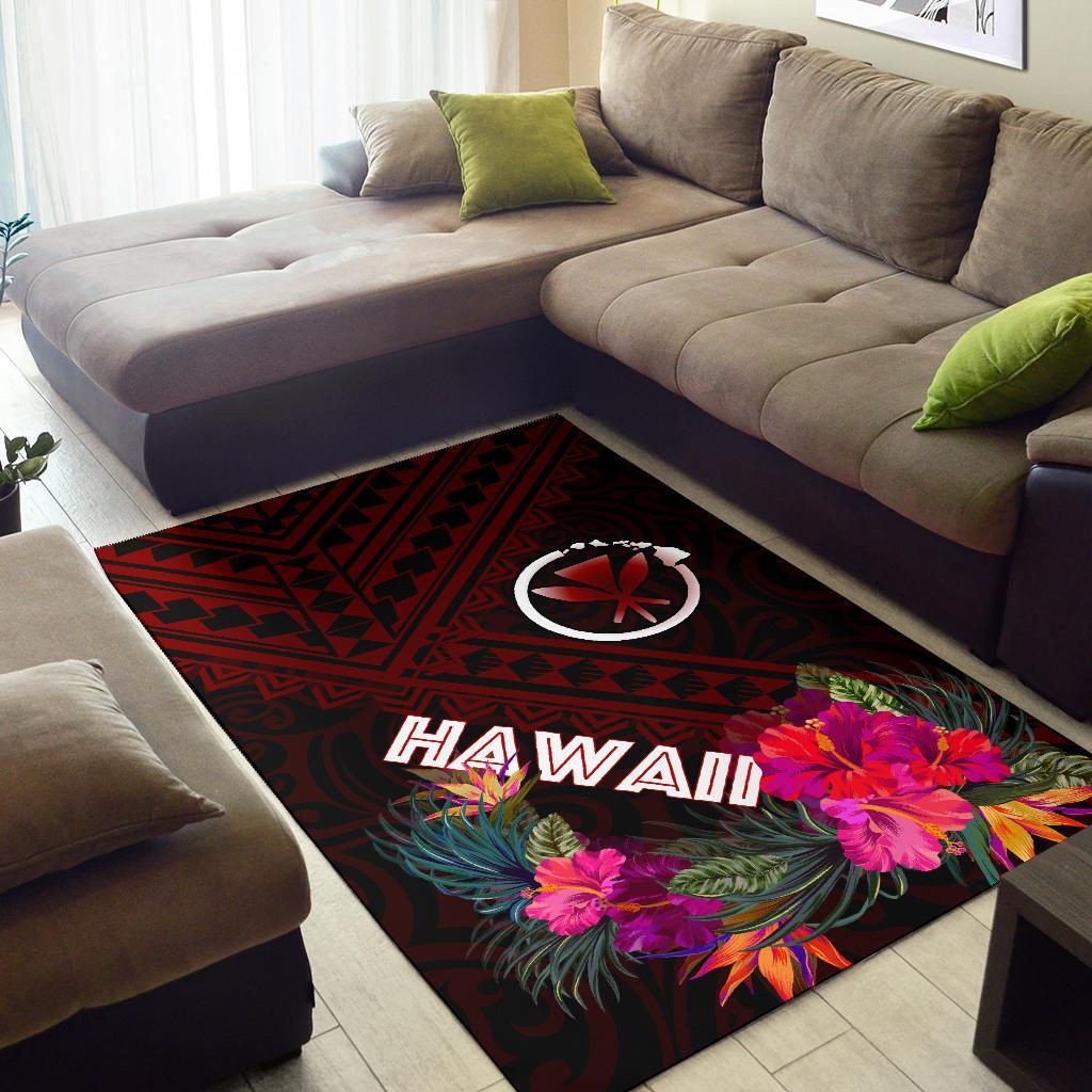 Hawaii Area Rug - Kanaka Maoli With Hibiscus On Polynesian Patterns (RED)-Myprintsy