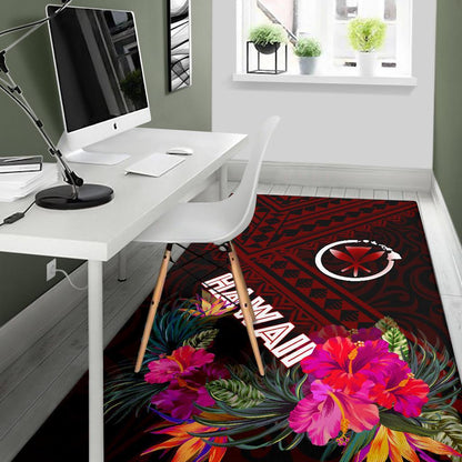 Hawaii Area Rug - Kanaka Maoli With Hibiscus On Polynesian Patterns (RED)-Myprintsy