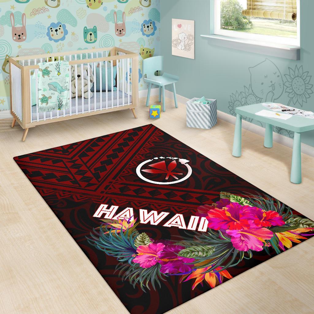 Hawaii Area Rug - Kanaka Maoli With Hibiscus On Polynesian Patterns (RED)-Myprintsy
