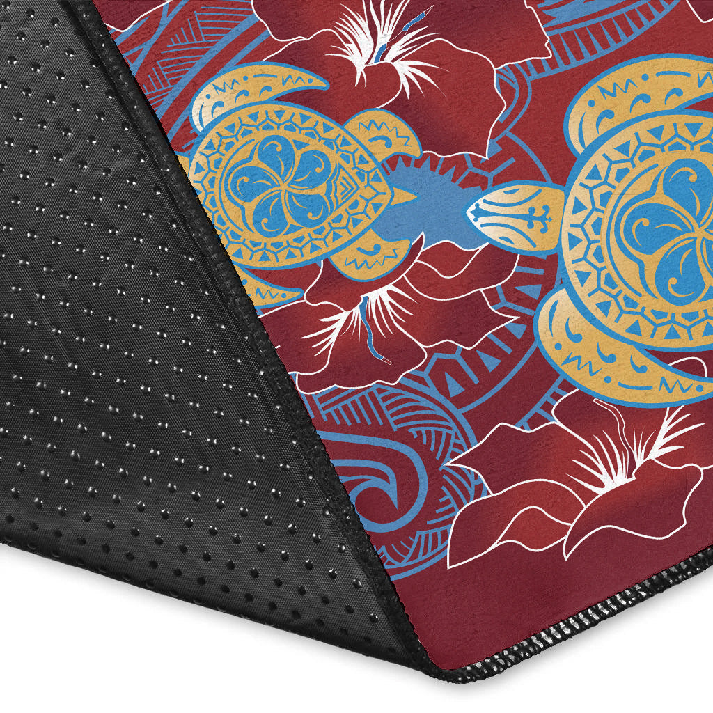 Hawaii Area Rug Polynesian Cultures Turtle Couple Tropical Flowers Red Color-Myprintsy
