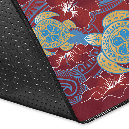 Hawaii Area Rug Polynesian Cultures Turtle Couple Tropical Flowers Red Color-Myprintsy