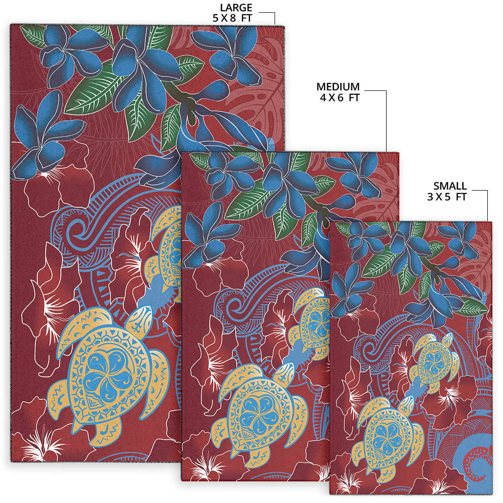 Hawaii Area Rug Polynesian Cultures Turtle Couple Tropical Flowers Red Color-Myprintsy