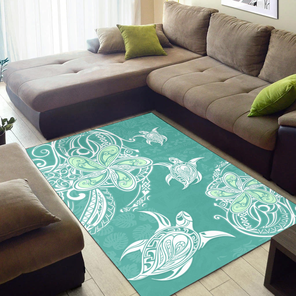 Hawaii Area Rug Polynesian Pattern Plumeria Turtles-Myprintsy