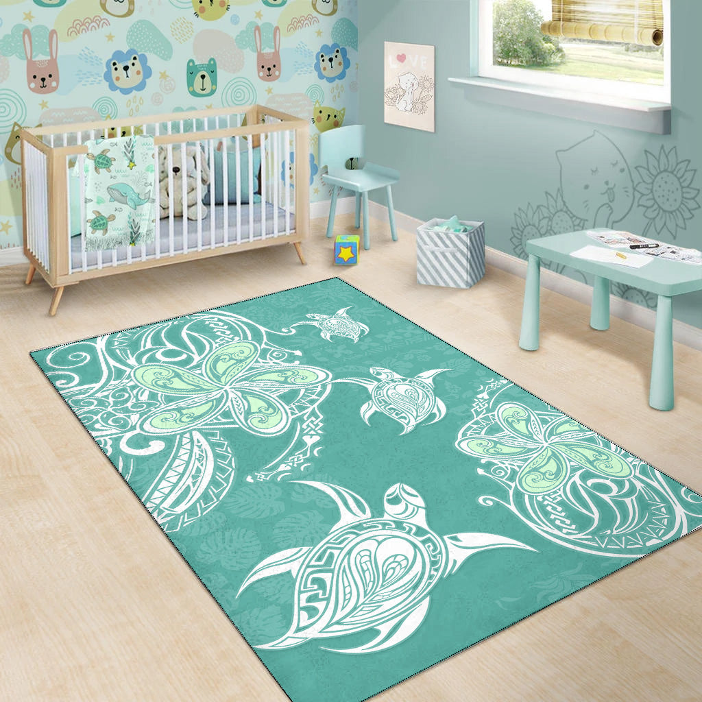 Hawaii Area Rug Polynesian Pattern Plumeria Turtles-Myprintsy