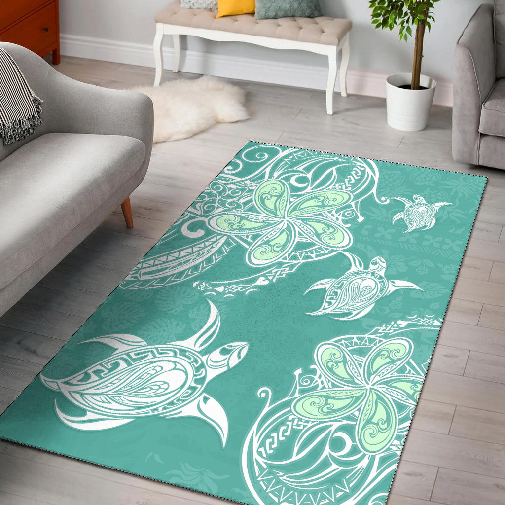 Hawaii Area Rug Polynesian Pattern Plumeria Turtles-Myprintsy