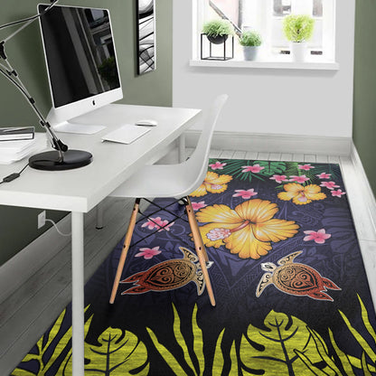 Hawaii Area Rug Polynesian Patterns Turtle Couple Hibiscus Plumeria Flowers-Myprintsy