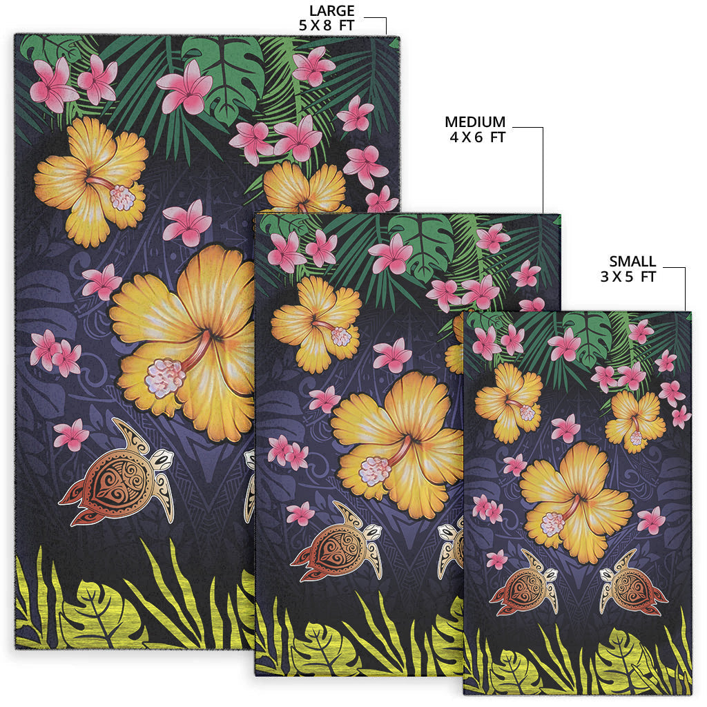 Hawaii Area Rug Polynesian Patterns Turtle Couple Hibiscus Plumeria Flowers-Myprintsy