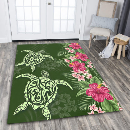 Hawaii Area Rug Polynesian Sea Turtle Hibiscus Tropical Style-Myprintsy