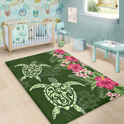 Hawaii Area Rug Polynesian Sea Turtle Hibiscus Tropical Style-Myprintsy