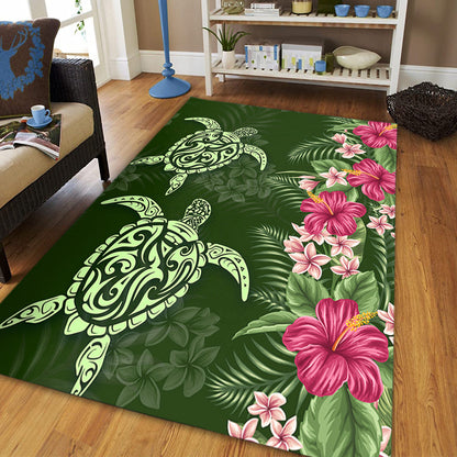 Hawaii Area Rug Polynesian Sea Turtle Hibiscus Tropical Style-Myprintsy