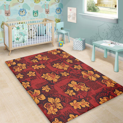 Hawaii Area Rug Polynesian Tribal And Hibiscus Vintage Red Gold-Myprintsy