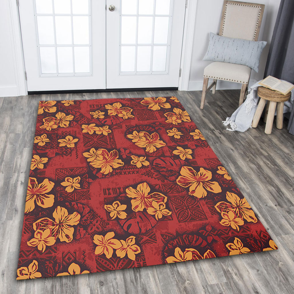 Hawaii Area Rug Polynesian Tribal And Hibiscus Vintage Red Gold-Myprintsy