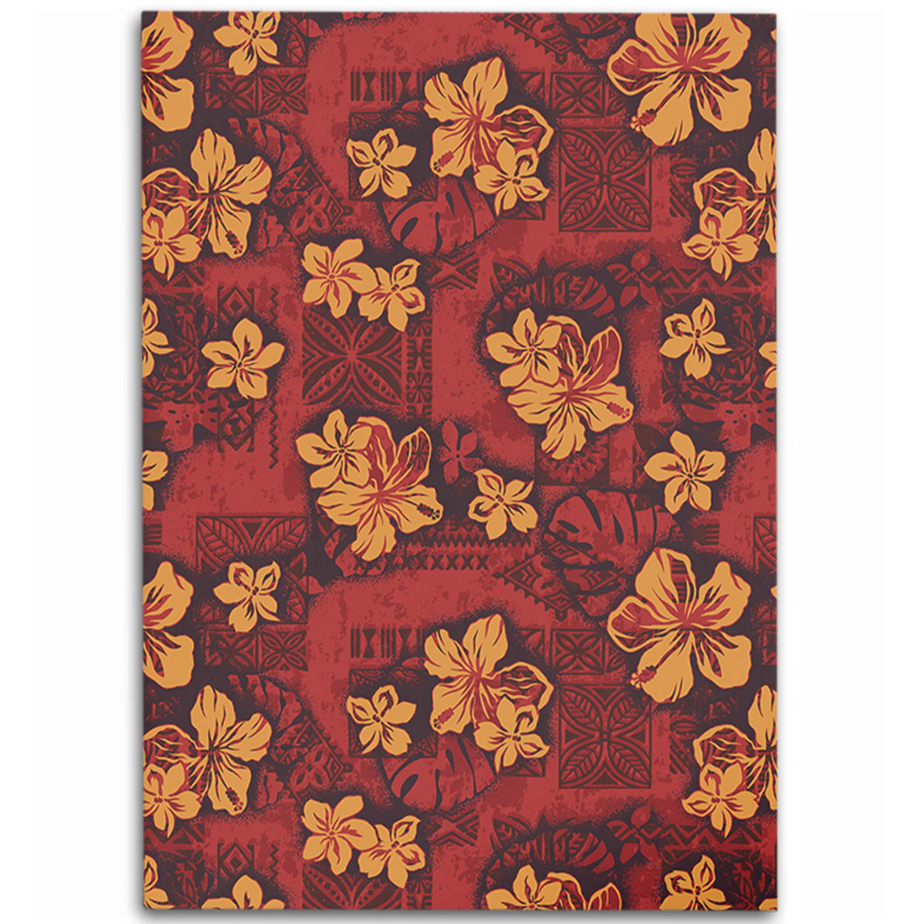 Hawaii Area Rug Polynesian Tribal And Hibiscus Vintage Red Gold-Myprintsy