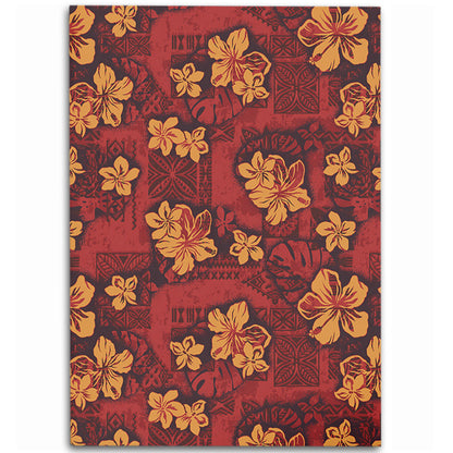 Hawaii Area Rug Polynesian Tribal And Hibiscus Vintage Red Gold-Myprintsy