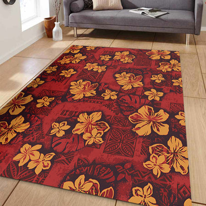 Hawaii Area Rug Polynesian Tribal And Hibiscus Vintage Red Gold-Myprintsy