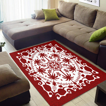 Hawaii Area Rug Red Hawaii Pattern Palm Trees and Turtles Polynesian-Myprintsy