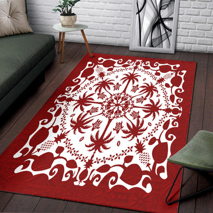 Hawaii Area Rug Red Hawaii Pattern Palm Trees and Turtles Polynesian-Myprintsy