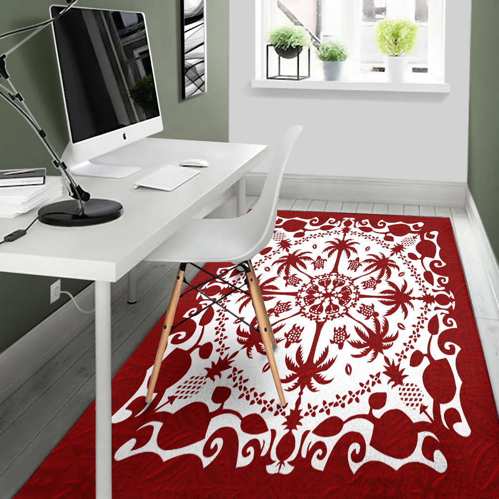 Hawaii Area Rug Red Hawaii Pattern Palm Trees and Turtles Polynesian-Myprintsy