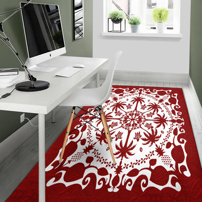 Hawaii Area Rug Red Hawaii Pattern Palm Trees and Turtles Polynesian-Myprintsy