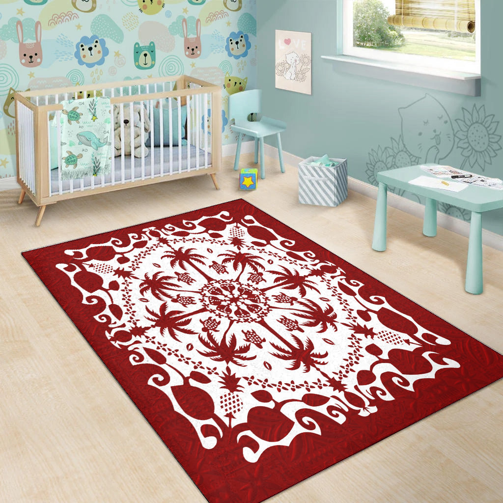 Hawaii Area Rug Red Hawaii Pattern Palm Trees and Turtles Polynesian-Myprintsy