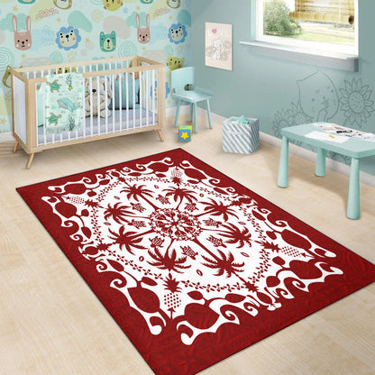 Hawaii Area Rug Red Hawaii Pattern Palm Trees and Turtles Polynesian-Myprintsy