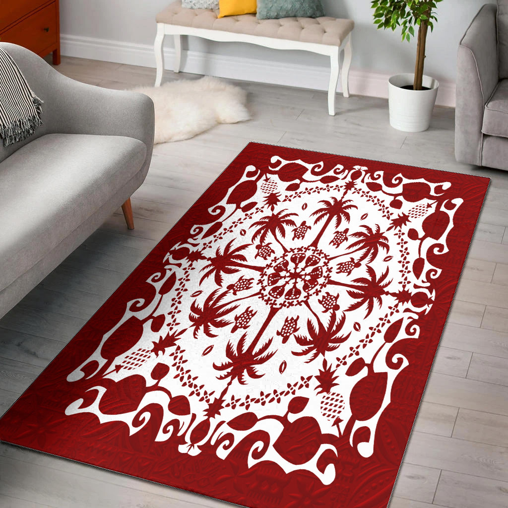 Hawaii Area Rug Red Hawaii Pattern Palm Trees and Turtles Polynesian-Myprintsy