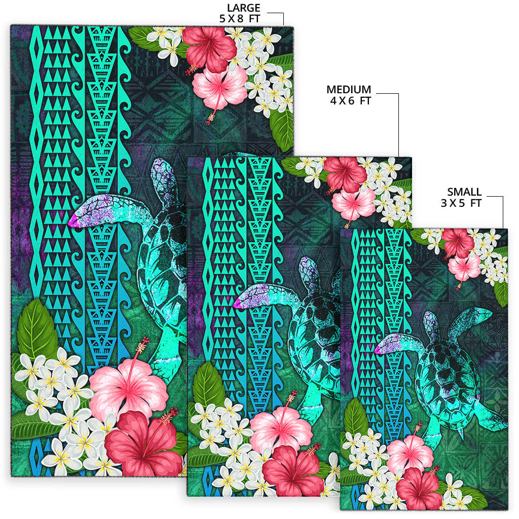 Hawaii Area Rug Sea Turtle Abstract Background With Tropical Flowers Hibiscus And Plumeria-Myprintsy
