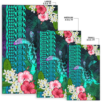 Hawaii Area Rug Sea Turtle Abstract Background With Tropical Flowers Hibiscus And Plumeria-Myprintsy