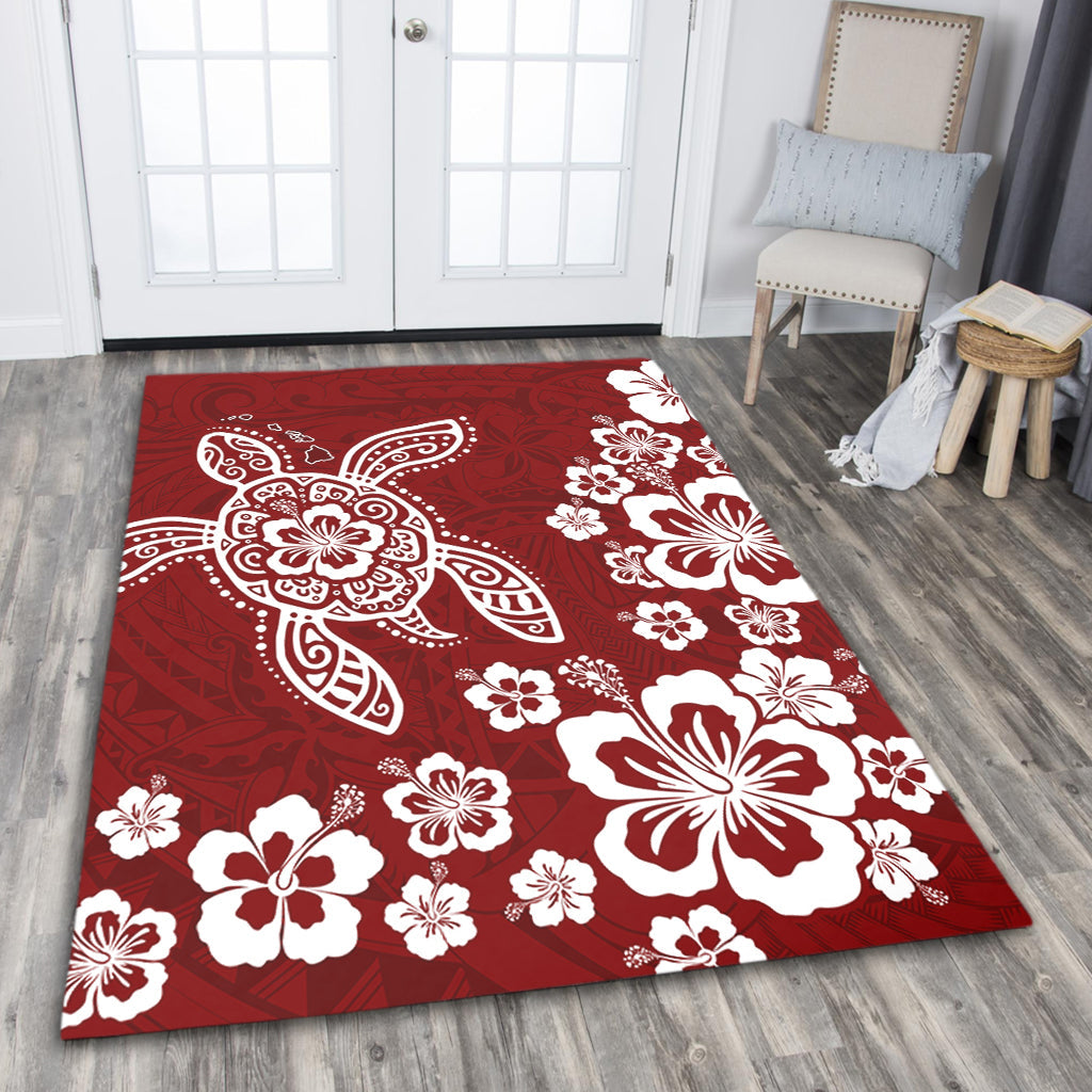 Hawaii Area Rug Tribal Hibiscus Flower Graphic Turtle Tatoo-Myprintsy