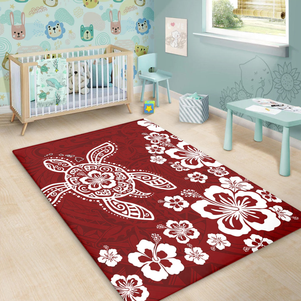 Hawaii Area Rug Tribal Hibiscus Flower Graphic Turtle Tatoo-Myprintsy