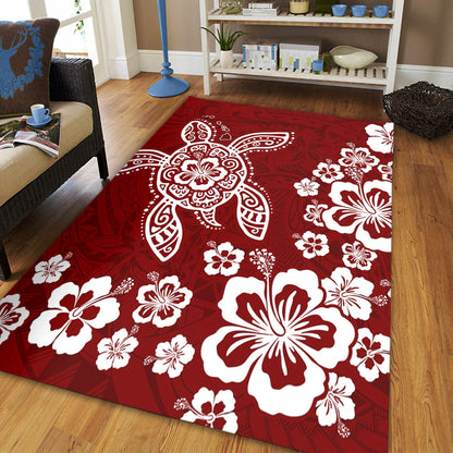 Hawaii Area Rug Tribal Hibiscus Flower Graphic Turtle Tatoo-Myprintsy