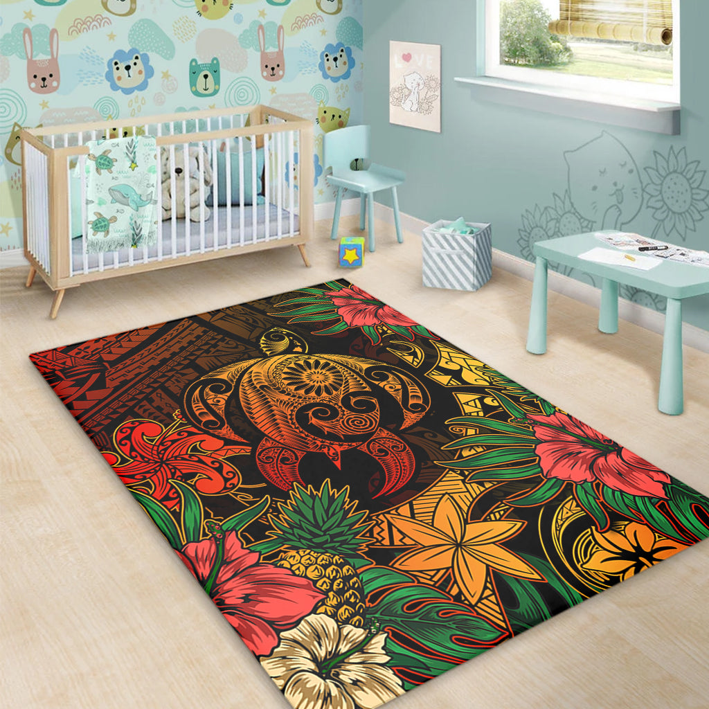 Hawaii Area Rug Tribal Polynesia Sea Turtle Design Pacific Dream-Myprintsy