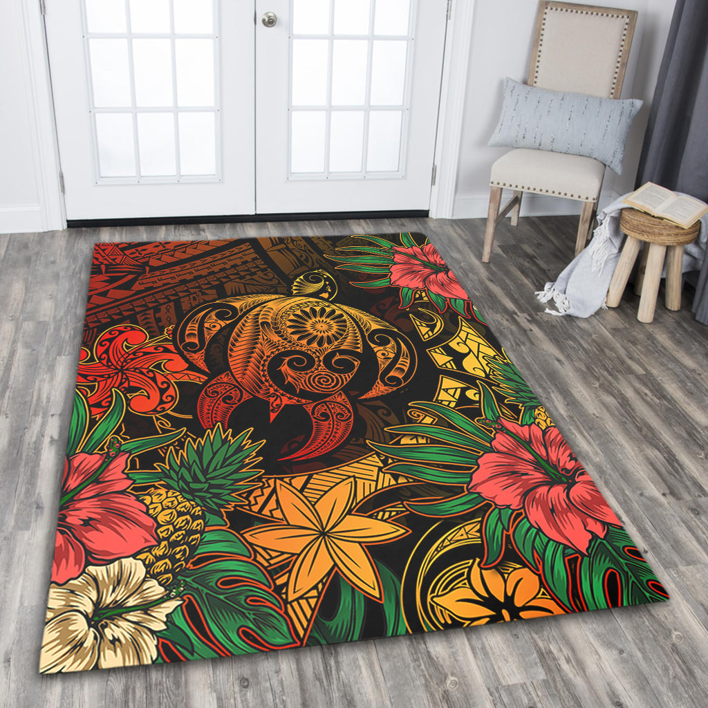 Hawaii Area Rug Tribal Polynesia Sea Turtle Design Pacific Dream-Myprintsy