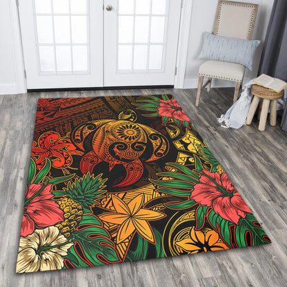 Hawaii Area Rug Tribal Polynesia Sea Turtle Design Pacific Dream-Myprintsy