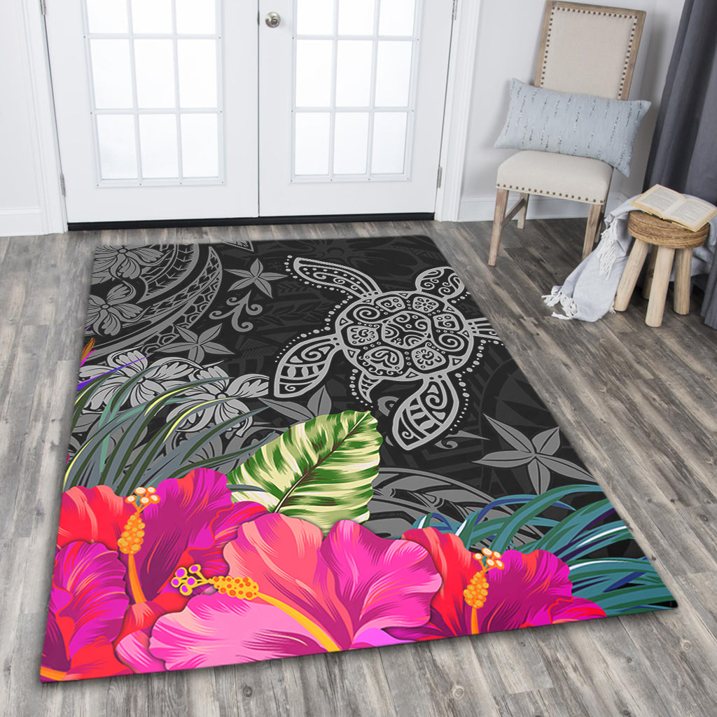 Hawaii Area Rug Tropical Honu Hibiscus Garden Style-Myprintsy