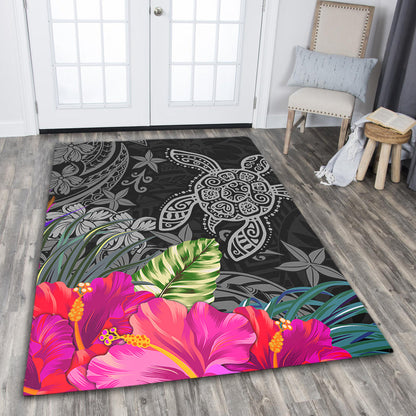 Hawaii Area Rug Tropical Honu Hibiscus Garden Style-Myprintsy