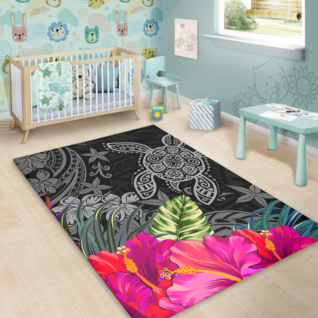 Hawaii Area Rug Tropical Honu Hibiscus Garden Style-Myprintsy