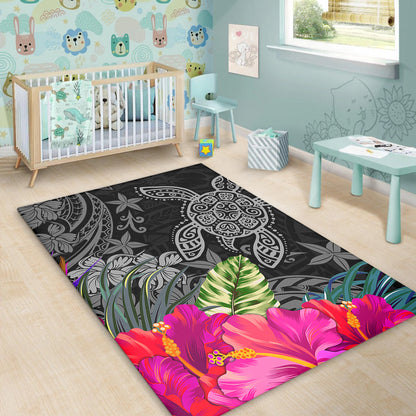 Hawaii Area Rug Tropical Honu Hibiscus Garden Style-Myprintsy