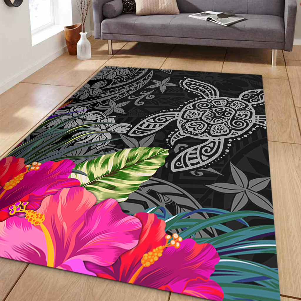 Hawaii Area Rug Tropical Honu Hibiscus Garden Style-Myprintsy