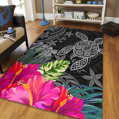 Hawaii Area Rug Tropical Honu Hibiscus Garden Style-Myprintsy