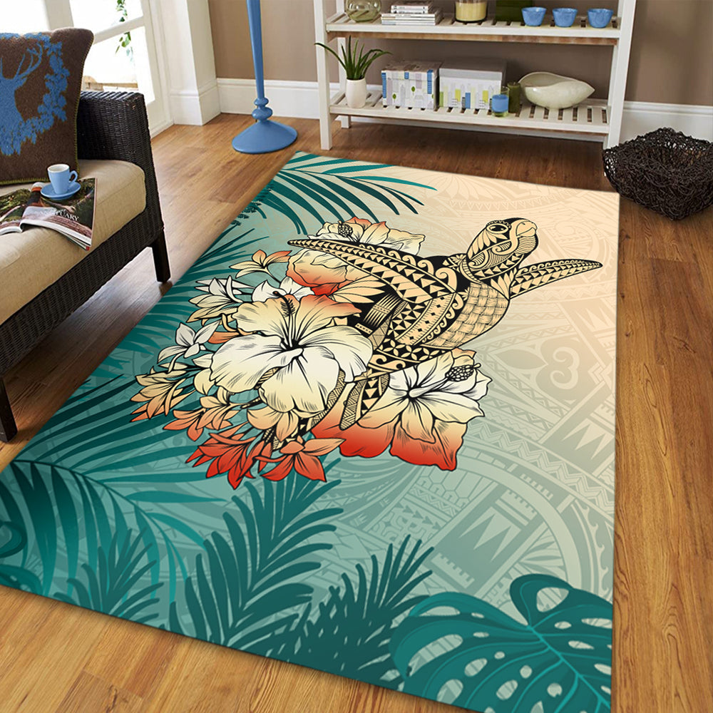 Hawaii Area Rug Tropical Leaves Sea Turtle Tribal-Myprintsy