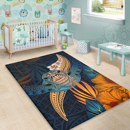 Hawaii Area Rug Turtle Design With Hibiscus Tropical Style-Myprintsy