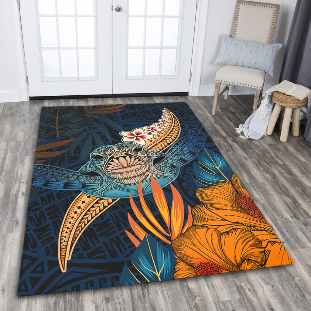 Hawaii Area Rug Turtle Design With Hibiscus Tropical Style-Myprintsy