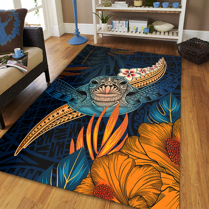 Hawaii Area Rug Turtle Design With Hibiscus Tropical Style-Myprintsy
