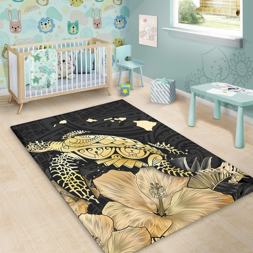 Hawaii Area Rug Turtle Hibiscus Gold-Myprintsy