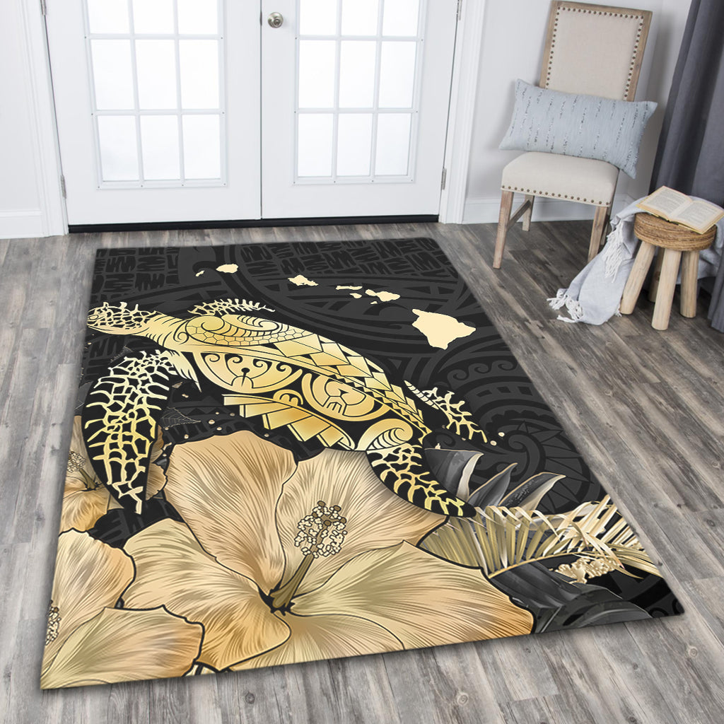Hawaii Area Rug Turtle Hibiscus Gold-Myprintsy